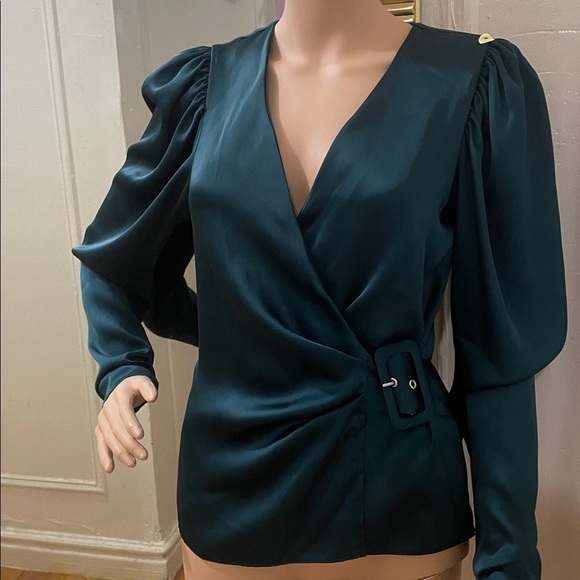 ASOS Deep Green Satin Wrap Blouse - Picture 2 of 13